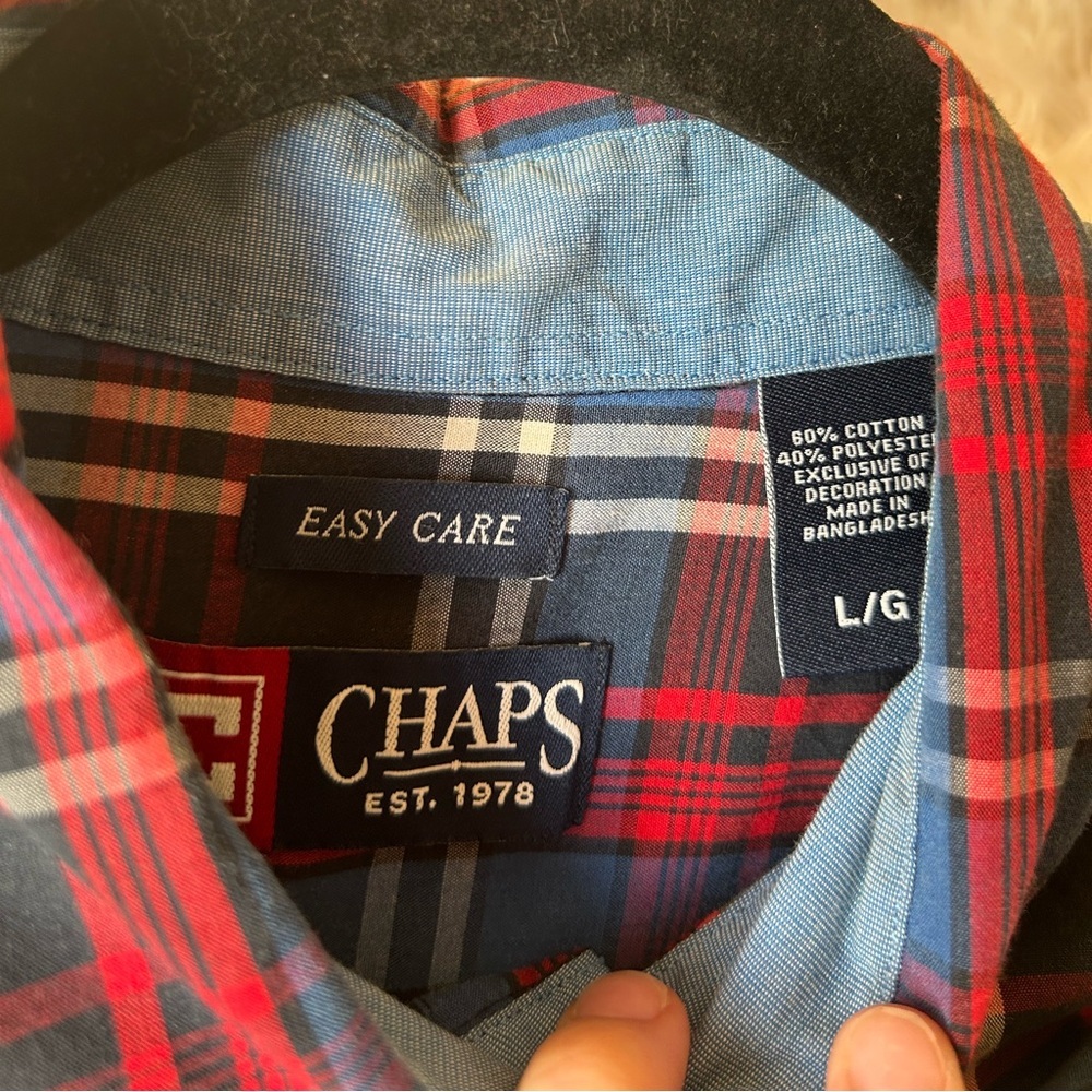 Chaps Easy Care Plaid Mens Button-Up Long sleeve Shirt - Picture 8 of 8